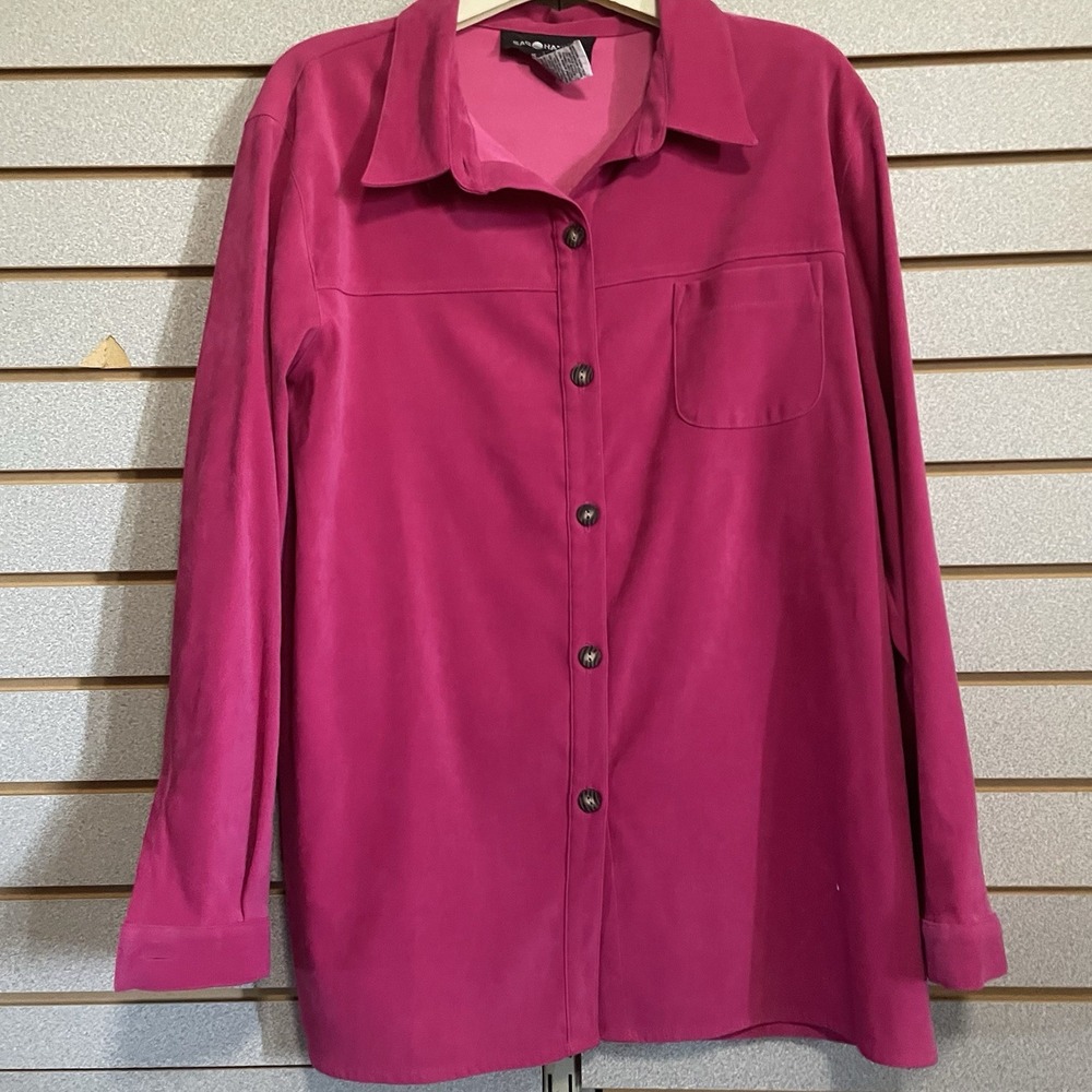 Sag Harbor Long Sleeve Button Down Shirt Blouse Ladies 16 Hot Pink XL
